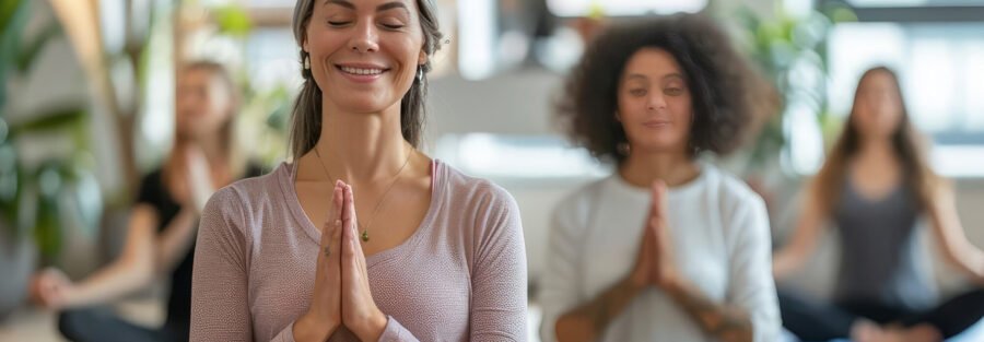 a group of females doing yoga and meditating. Wellness programs aim to improve employee health and well-being. But many miss the mark on inclusivity, potentially doing more harm than good.